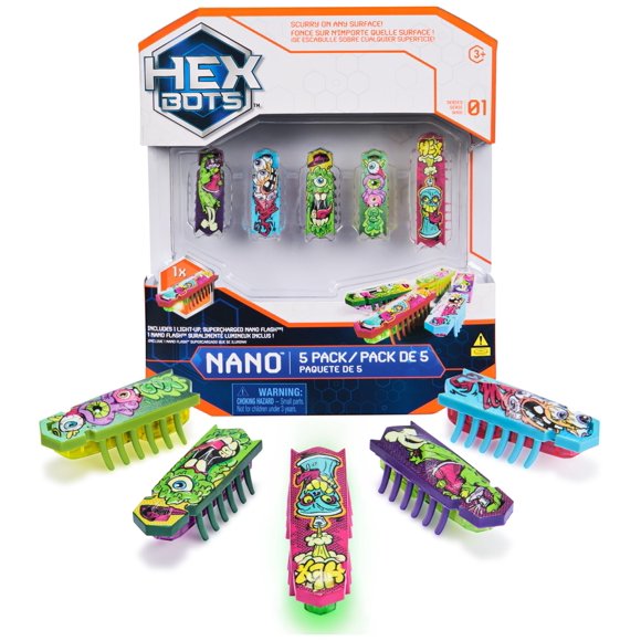 Paquete de 5 unidades Toy HEX BOTS Nano con flash nano adicional para niños de más de 3 años