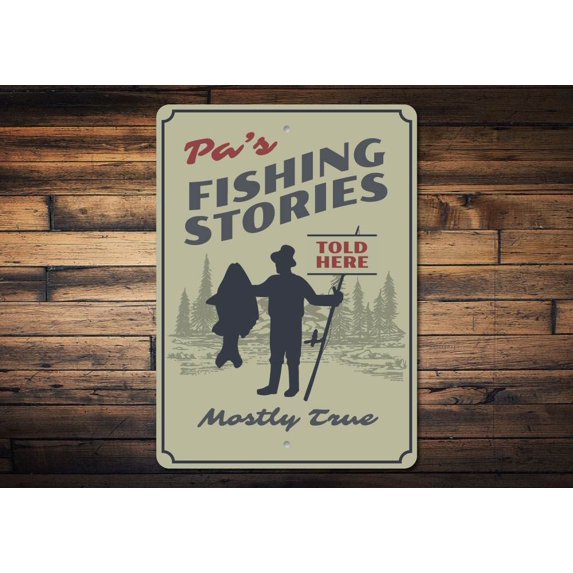 Pa's Fishing Stories Novelty Sign, Metal Wall Decor - 10x14 inches