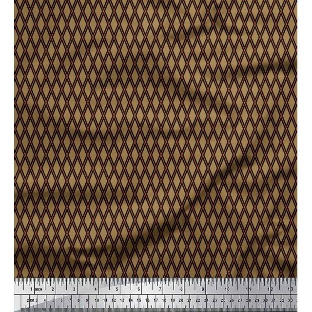 Soimoi Brown Poly Georgette Fabric Diamond Geometric Printed Fabric 1 Yard 52 Inch Wide