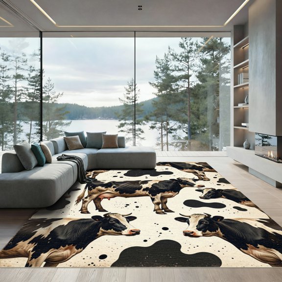 ODIKA 4'x6' Machine Washable Non-Slip Area Rug, Graphic Black High Traffic Rug, Black, 966774