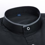 Men's Banded Collar Dress Shirts Long Sleeve Button Down Mandarin Collar Versatile Shirt Solid Shirt with Pocket
