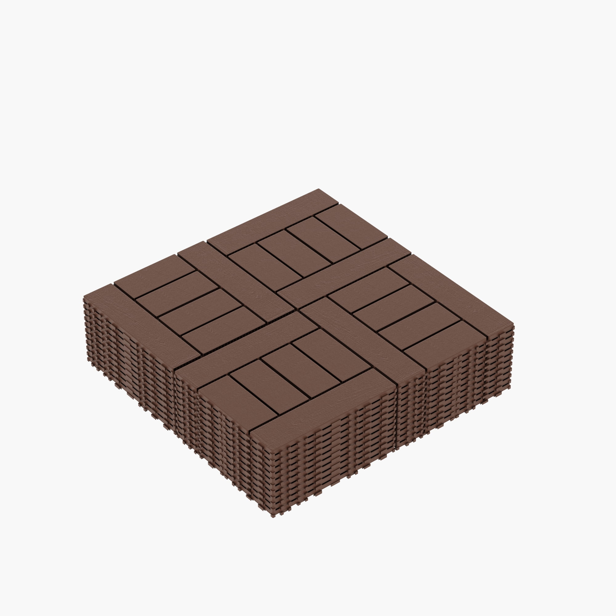Patio Deck Tiles 12 Inch, H Style DIY Module Interlocking Decking Tiles for Porch Poolside, Red Brown