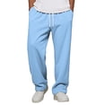 thumbnail image 4 of Mens Baggy Bootcut Sweatpants Wide Leg Flared Stretch Elastic Waist Drawstring Cotton Lounge Workout Casual Pants Light Blue S, 4 of 7