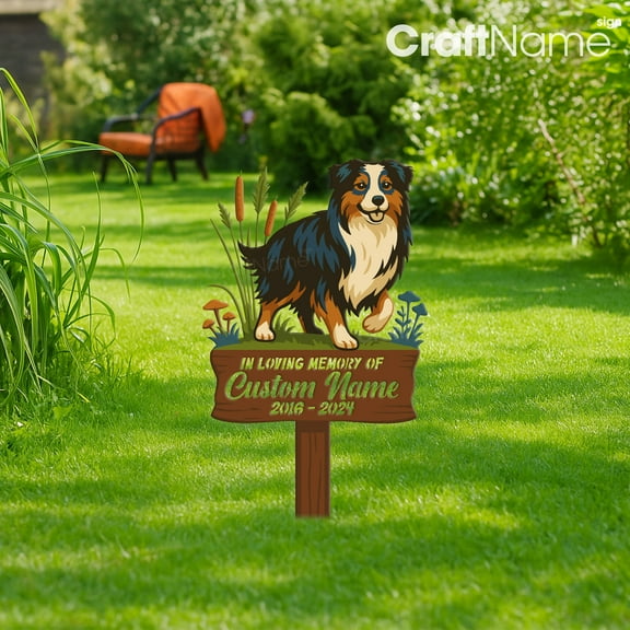 Craftnamesign Custom Australian Shepherd Dog Memorial Metal Stake, Remembrance Sign for Pet Loss