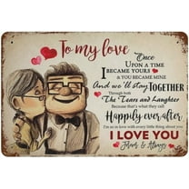 VIOFLOW Vintage Metal Tin Sign Carl And Ellie To My Love Once Upon A Time I Became Yours I Love You Valentine's Day Sign Funny Novelty Kitchen Bar Garage Home Decor Wall Art Tin Signs 8X12 Inches