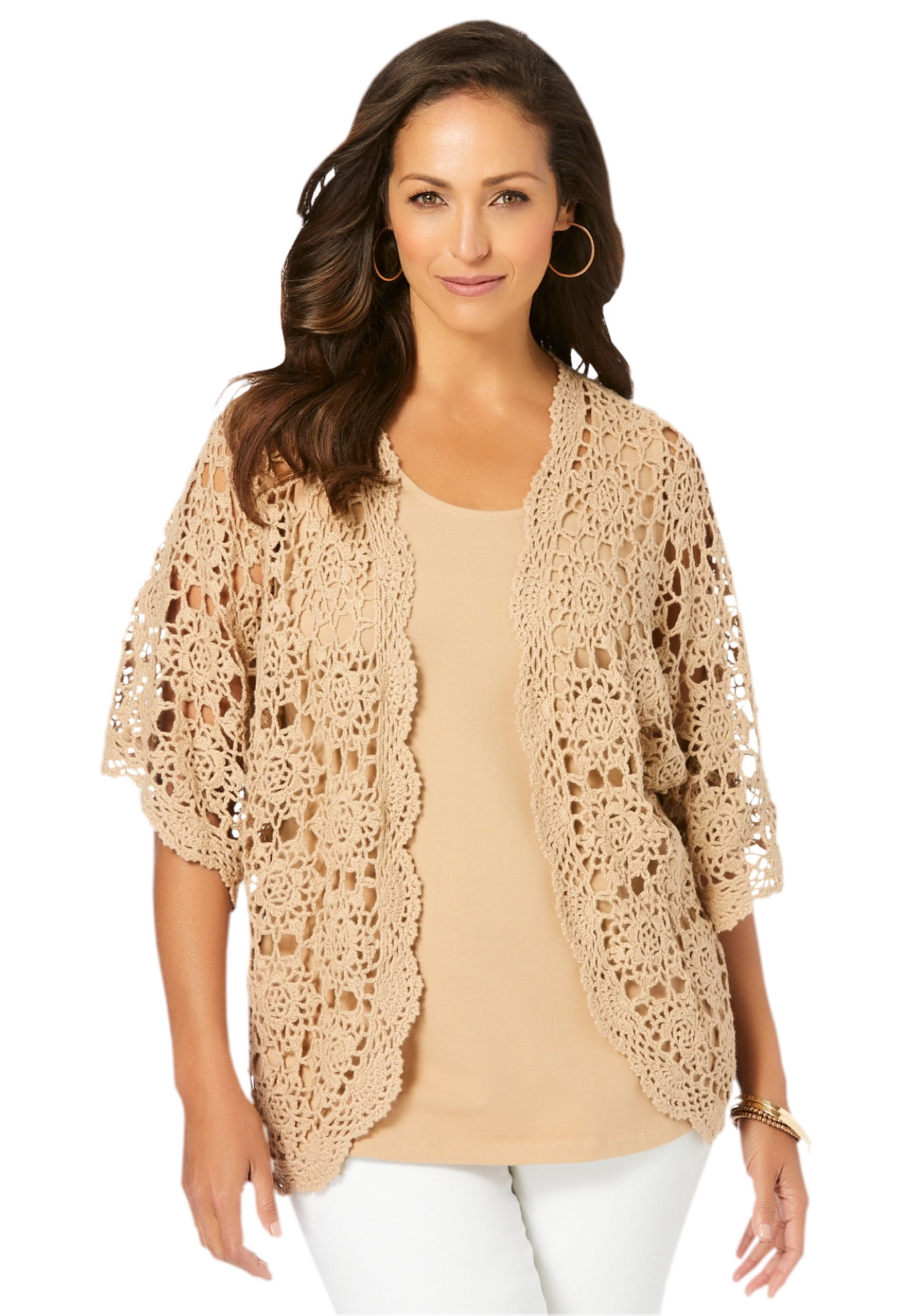 Jessica London Women's Plus Size Crochet Cardigan Sweater