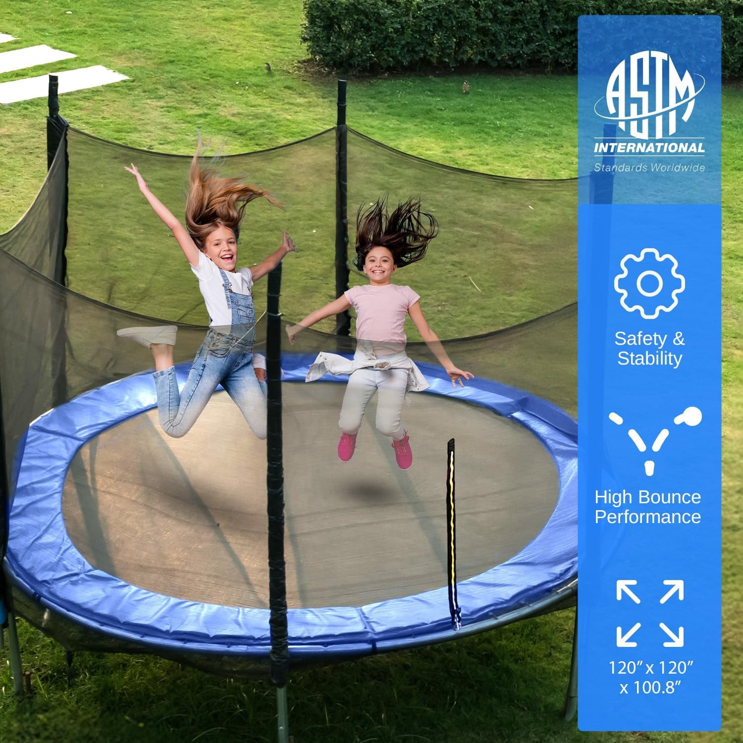 SereneLife Outdoor Trampoline with Enclosure Net & Ladder – 8FT, 10FT, 12FT & 14FT Heavy-Duty Anti-Rust Trampoline for Kids & Adults
