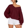 thumbnail image 4 of VBVC Women's Off Shoulder Long Sleeve Sweatshirt , Ladies' Loose Fit V Neck Pullover , Fall Winter Athletic Tops For Women, S-2XL, 4 of 8