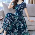 thumbnail image 4 of Bidobibo Womens Summer Maxi Dresses Casual Print High Waist Long Beach Dresses Round Neck Short Sleeve Holiday Sundress, 4 of 6