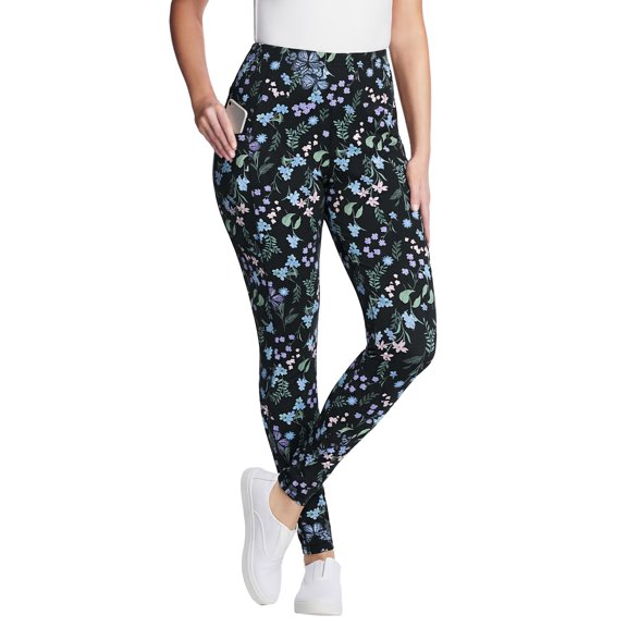 Woman Within Plus Size Stretch-Cotton Knit Pull-On Printed Pocket Leggings