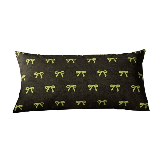 Double Sided Bow Pattern Rectangular Pillowcase For Living Room Sofa Decoration 30 cm x 50 cm Flock Material With Invisible Zipper