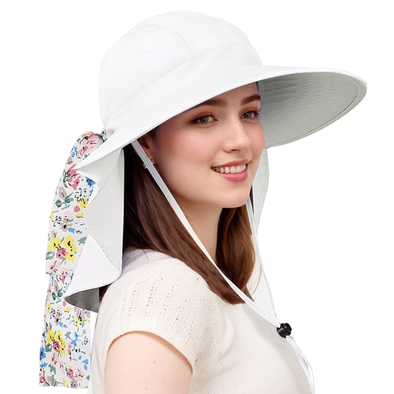 Solaris Sun Hats for Women, Wide Brim Summer Beach Hat with Neck Flap, UPF 50 Fishing Hat for Hiking, White