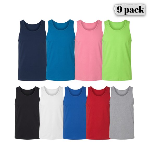 Gildan Men's Heavy Cotton Multicolor Undershirt Tank Top, Works Sleeveless T-Shirt, Pack 9, S