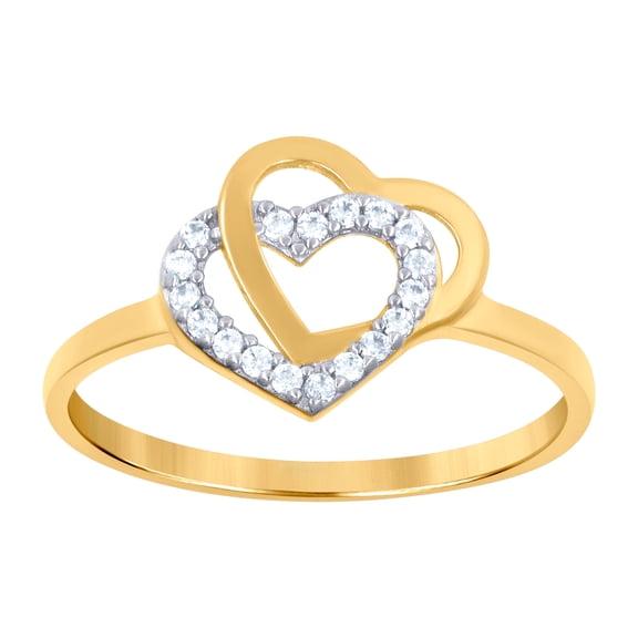 10k Two-tone Gold Womens Cubic Zirconia Intertwined Love Heart Ring 10.3mm Long Statement Ring for Women