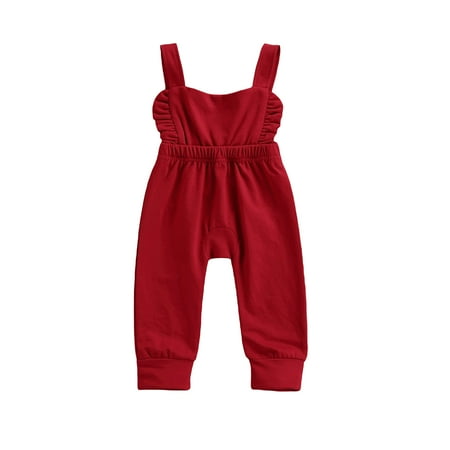 

Puloru Baby Overalls with Elastic Waist Pleated Decoration Solid Color