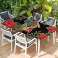 thumbnail image 2 of Christmas Poinsettia Table Cloths for 5 Foot Rectangle Tables, Winter Cardinal Bird Pine Cone Needle Patio Waterproof Elastic Fitted Tablecloths, Washable Rectangular Table Cover for Camping, 2 of 8