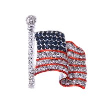 Silver Tone Crystal Rhinestone 4th of July American USA Flag Patriotic Pin Brooch, Flag