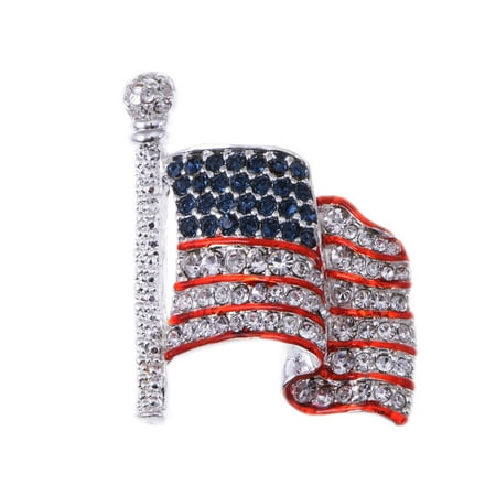 Silver Tone Crystal Rhinestone 4th of July American USA Flag Patriotic Pin Brooch, Flag