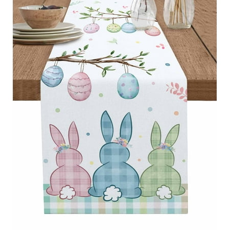 

Table Runner Dresser Scarf 13 x 48 Inch Spring Easter Eggs Bunny Blue Pink Green Plaid Polka Dots Table Runners Non-Slip Heat Kitchen Dining Table Decor for Indoor Outdoor Home Party Decoration
