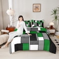 thumbnail image 4 of Feelyou Chic Geometric Abstract Full Size Comforter Sets, Green Square Rectangle Bedding Comforter Set, Teen Kid Child Adult Reversible Bedding Sets, Lightweight Room Decor, 3 Pieces, 4 of 8