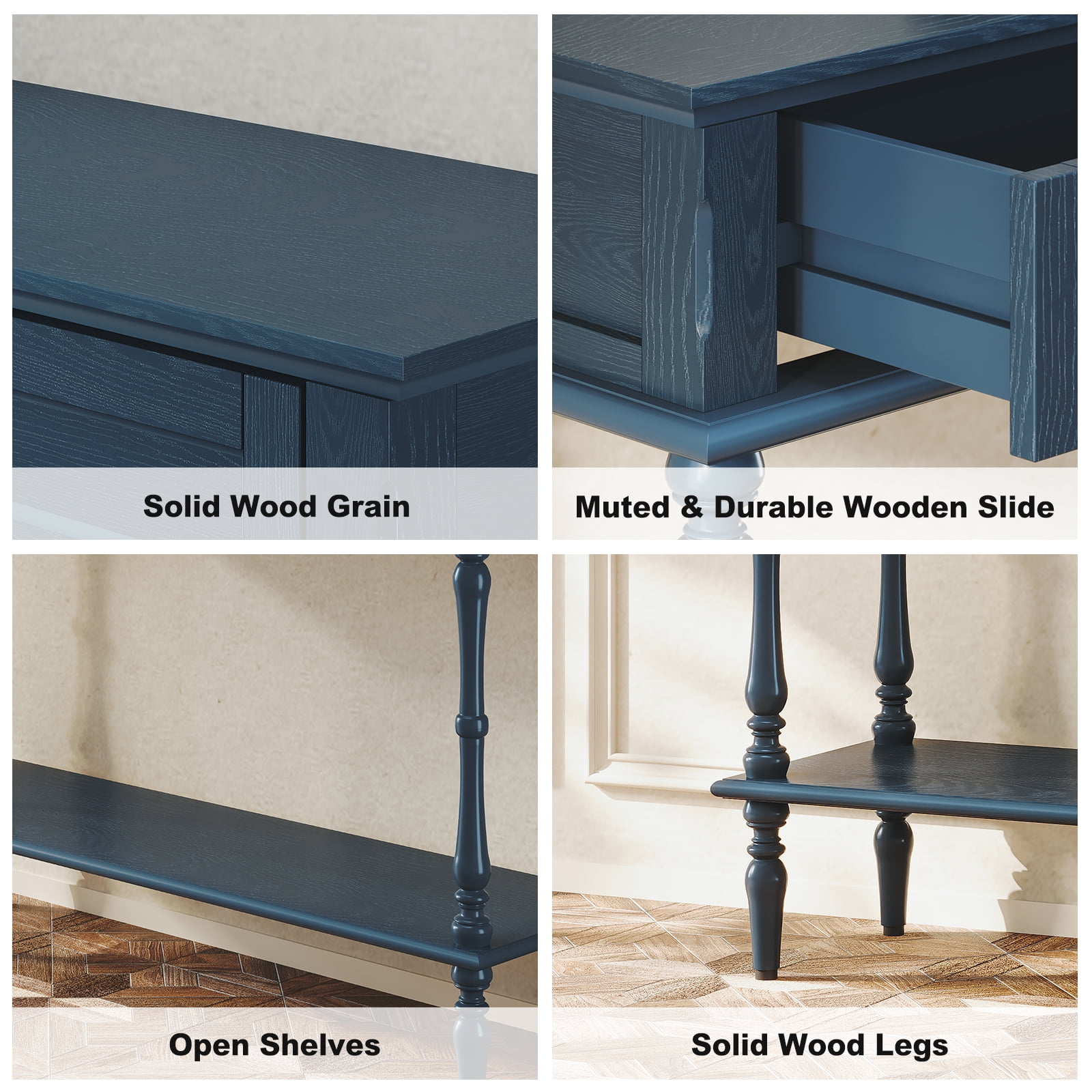 CBJCBJ40"Vintage Minimal Assembly Console Table with 2 Storage Drawers,Suitable for Living Room,Blue