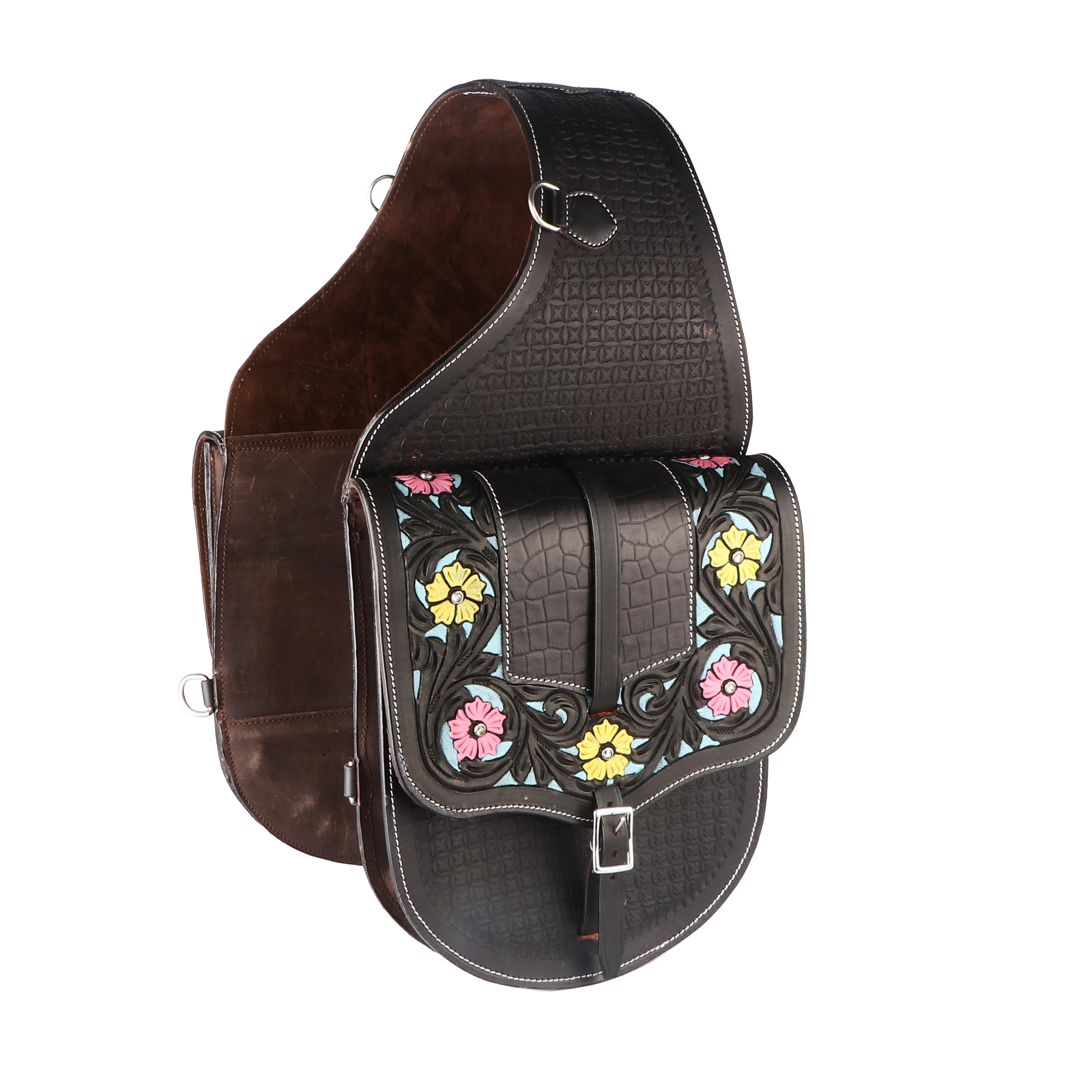 Horse Western Floral Tooled Saddle Trail Riding Leather Cantle Bag
