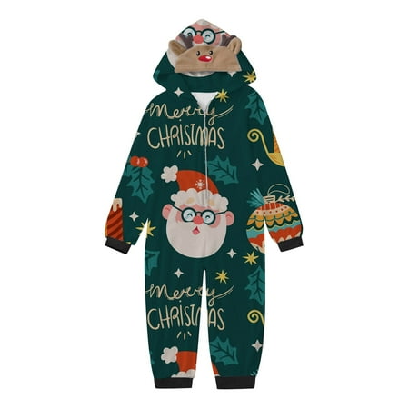 

Family Photo Outfits Leisure Christmas Four Piece Cartoon Printed Hooded Jumpsuit Parent Child Family Gathering Casual Pajamas Set Green 5T