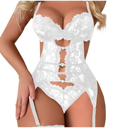 GENGING Women Lingerie Woman s Sexy Large Size Perspective Lace Corset Strap Briefs Ladies Underwear Set