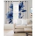 thumbnail image 2 of Vintage Flower Blackout Curtains 63 Inch Length Watercolor Retro Blue Floral Leaf Linen Texture Thermal Insulated Window Curtain Window Drapes 2 Panels for Bedroom Living Room 52"Wx63"L, 2 of 9