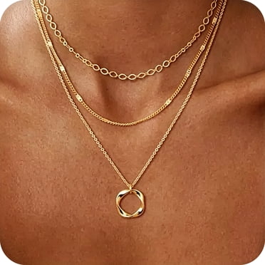 GOSFRY 3 layer 14K Gold/Silver Plated Necklaces Set for Women Dainty Stackable Circle Pendant Chain Perfect Jewelry Gifts