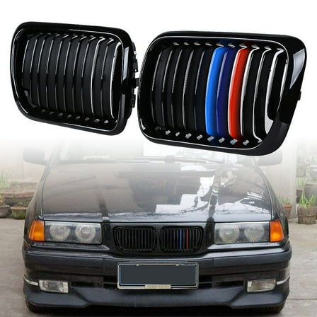 Astra Depot Glossy Black M-Color Front Kidney Grille Grill for 1997-1999 BMW E36 3-series LCI Facelift (1 Pair)