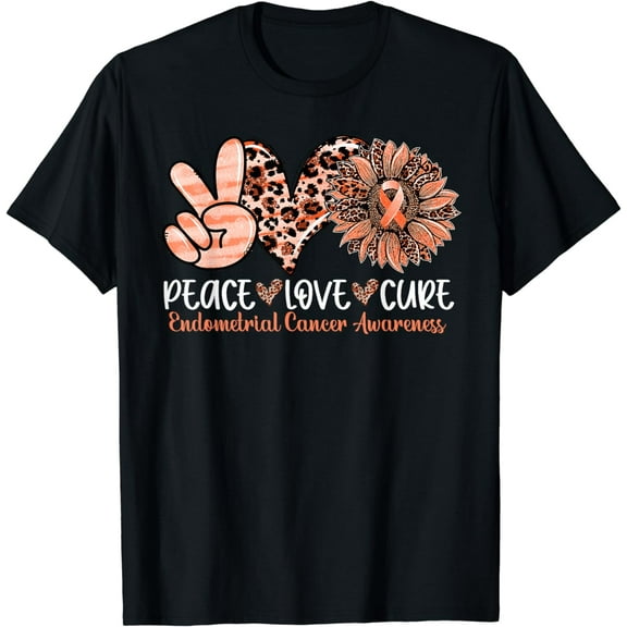 Peace Love Cure Sunflower Endometrial Cancer Awareness T-Shirt