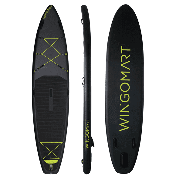 WINGOMART Elite Black 12ft Inflatable Stand Up Paddle Board 12'x30"x6" w/ Premium SUP Accessories & Carry Bag |Wide Stance Bottom Fin for Paddling, Non-Slip Deck |1-2 Person Up to 180kg, 365cm Board