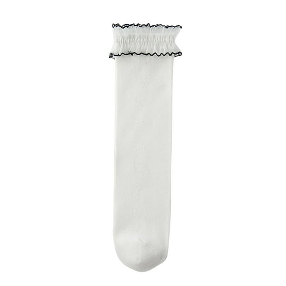 Cotton Socks for Girls Toddlers Free Size 3-12 Years Kids Lace Ruffle Over the Calf Stockings Cute Solid Stretchy Comfort Tube-Sock