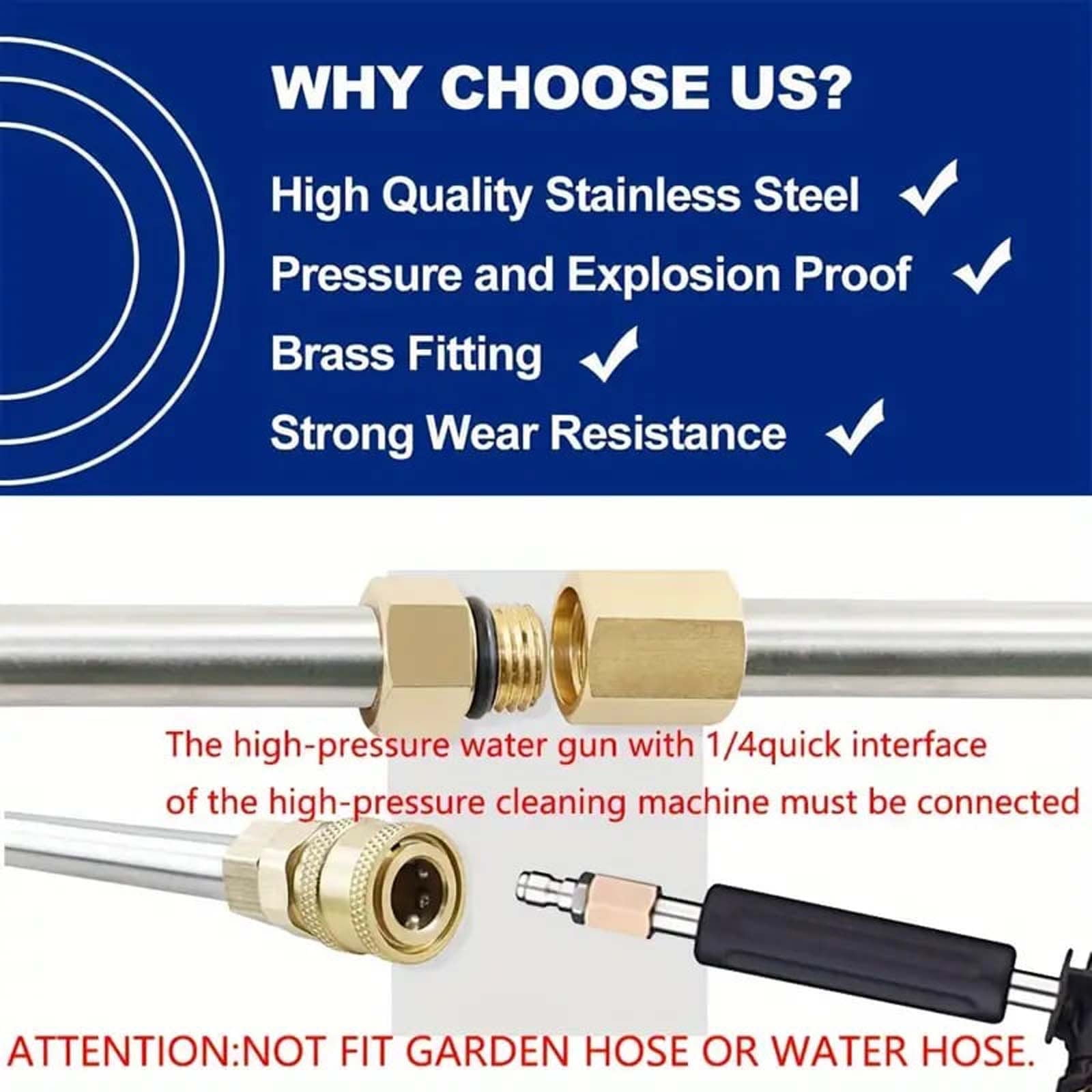 YUNAFFT Pressure Washer Extension Wand Upgrade Power Washer Lance with Spray Nozzle Tips,30°,90°,120° Curved Rod, 1/4’’Quick Connect, Replacement for Anti-Leaked Ring 4000 PSI
