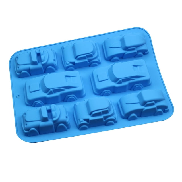 Juego de 2 moldes de silicona antiadherentes para magdalenas, pastel de chocolate, molde de jabón, magdalenas y gelatina, molde con forma de coches de dibujos animados