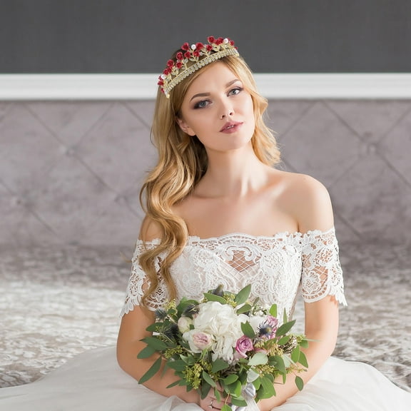 PBPBOX Flower Crown Wedding Headwrap Alloy Red Bridal Jewelry 1Pcs