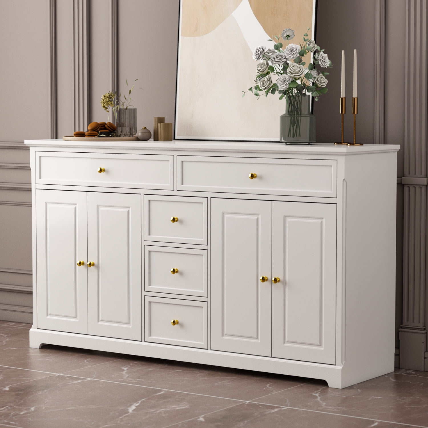 Hitow Sideboards Cabinet with 5 Storage Drawer, 4-Door Buffets ...