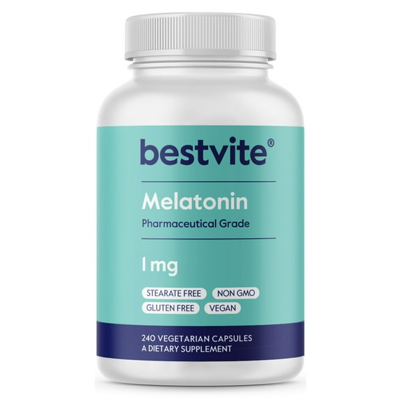 Bestvite Melatonin 1 mg (240 Vegetarian Capsules) - No Stearates - No Sucralose, No Dextrose, No Silicon Dioxide, No Mannitol - Vegan - Non-GMO - Gluten-Free