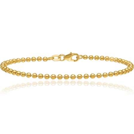 18K Solid Yellow Gold 2.5mm Beaded Ball Chain Bracelet