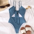 thumbnail image 3 of Gibobby Traje de baño de una pieza Nuevo traje de baño de bikini sexy de cintura alta con cordones en el pecho de color sólido europeo y americano(Azul,G), 3 of 5