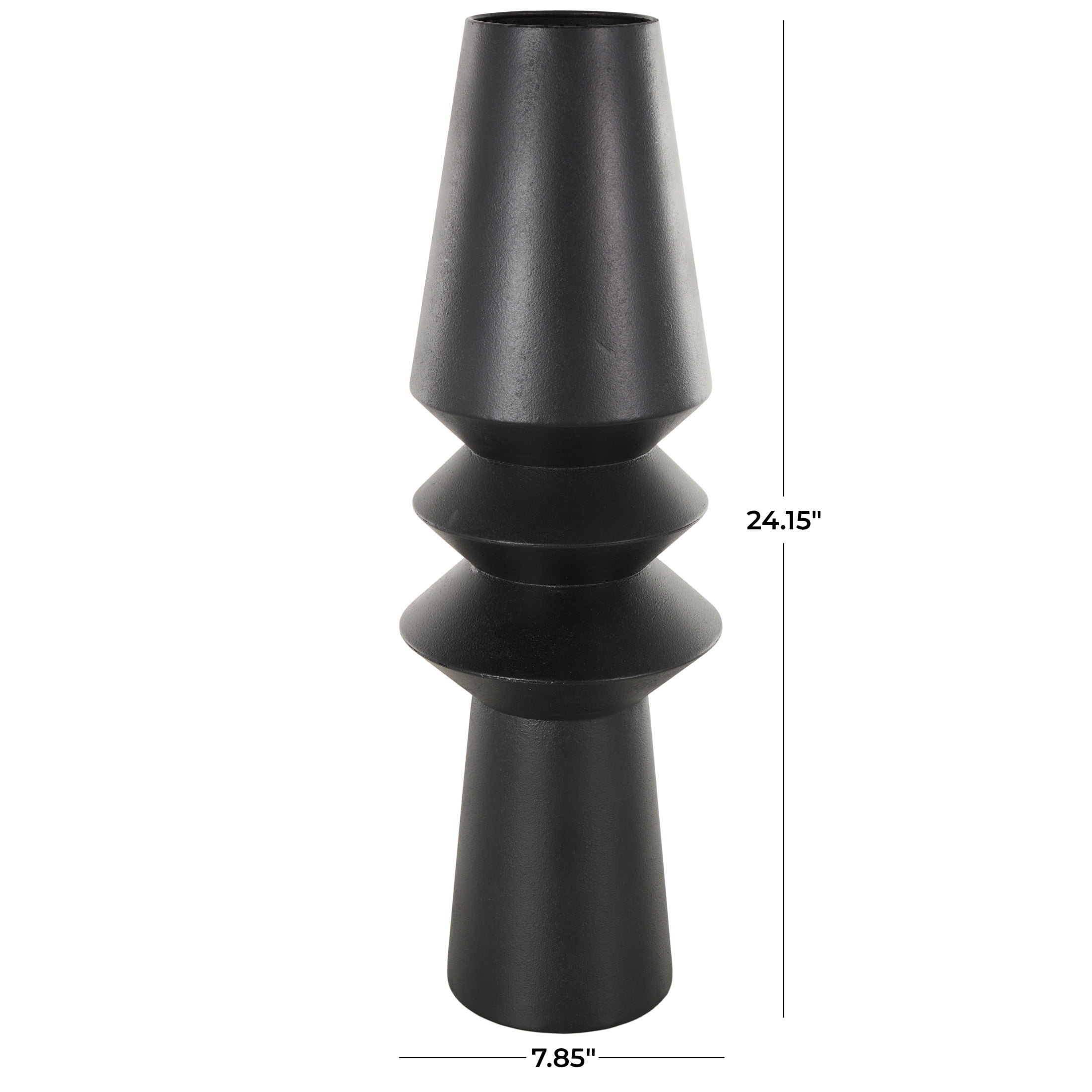 DecMode 24" Art Deco Fluted Black Metal Vase