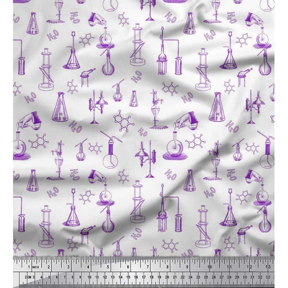 Soimoi Georgette Viscose Fabric Scientific Lab Equipments Education Theme Printed Fabric 1 Yard 42 Inch Wide