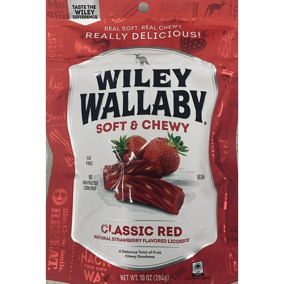 Wiley Wallaby Soft & Chewy Classic Red STRAWBERRY Australian Licorice 10 Oz Bag