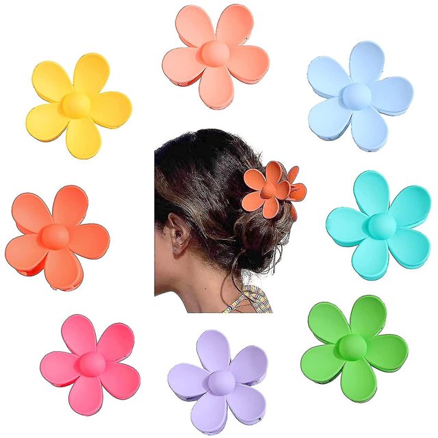 8 pinzas para el pelo con flores acrílicas, horquillas de plástico, pinzas para la mandíbula, pinzas antideslizantes para el pelo, pasador, accesorios para el cabello para mujeres y niñas (colori