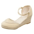 thumbnail image 1 of GUANGHONG Women Ripple Linen Sandals Platform Sandals Fashion Versatile Braided Buckle Breathable Sandals for Women Heels Sandals Summer Shoes for Women Sandals Womens Slide on Sandals, 1 of 8
