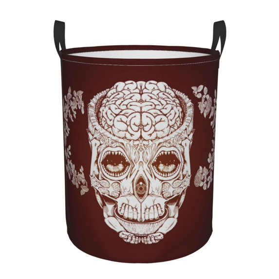 XMXY Round Laundry Basket Organizer, Horror Bone Hands Skeleton Brain Waterproof Collapsible Dirty Clothes Basket Laundry Hamper, Small Size