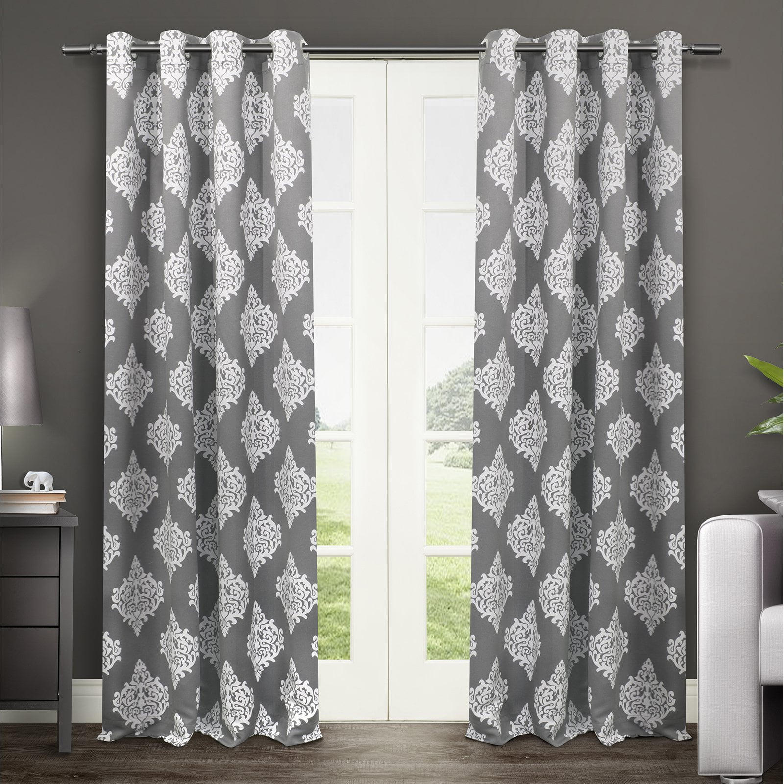 Exclusive Home Medallion Room Darkening Blackout Grommet Top Curtain Panel Pair, 52"x96", Peacoat Blue