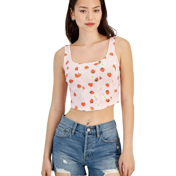 GRAYSON/THREADS Womens Cropped Strawberry-Print Tank Top, Pink, Juniors, X-Large