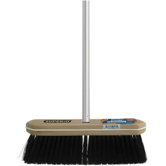 Kitchen Broom Premium Black Tampico Bristles, with Grey Metal Handle, Heavy Duty Household Broom